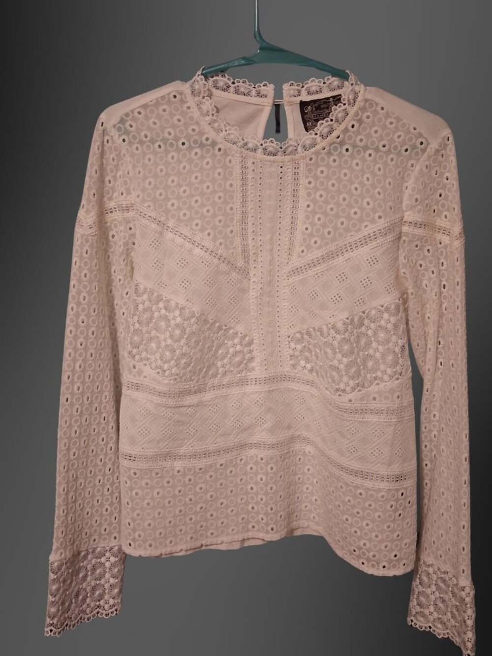 James Coviello for Anthropologie Ivory Eyelet Lace Long Sleeve Blouse Size S